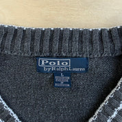 Vintage 90s Polo RL Embroidered Logo Grey Cable Knit Sweater - L