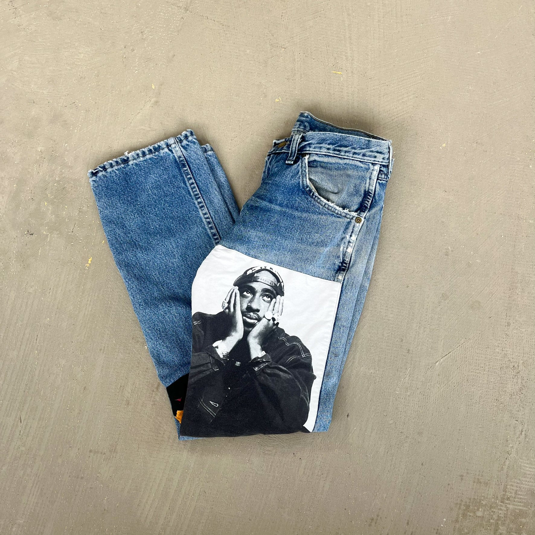 F- HOM Kiss/Tupac Wrangler Reworked Custom Jeans
