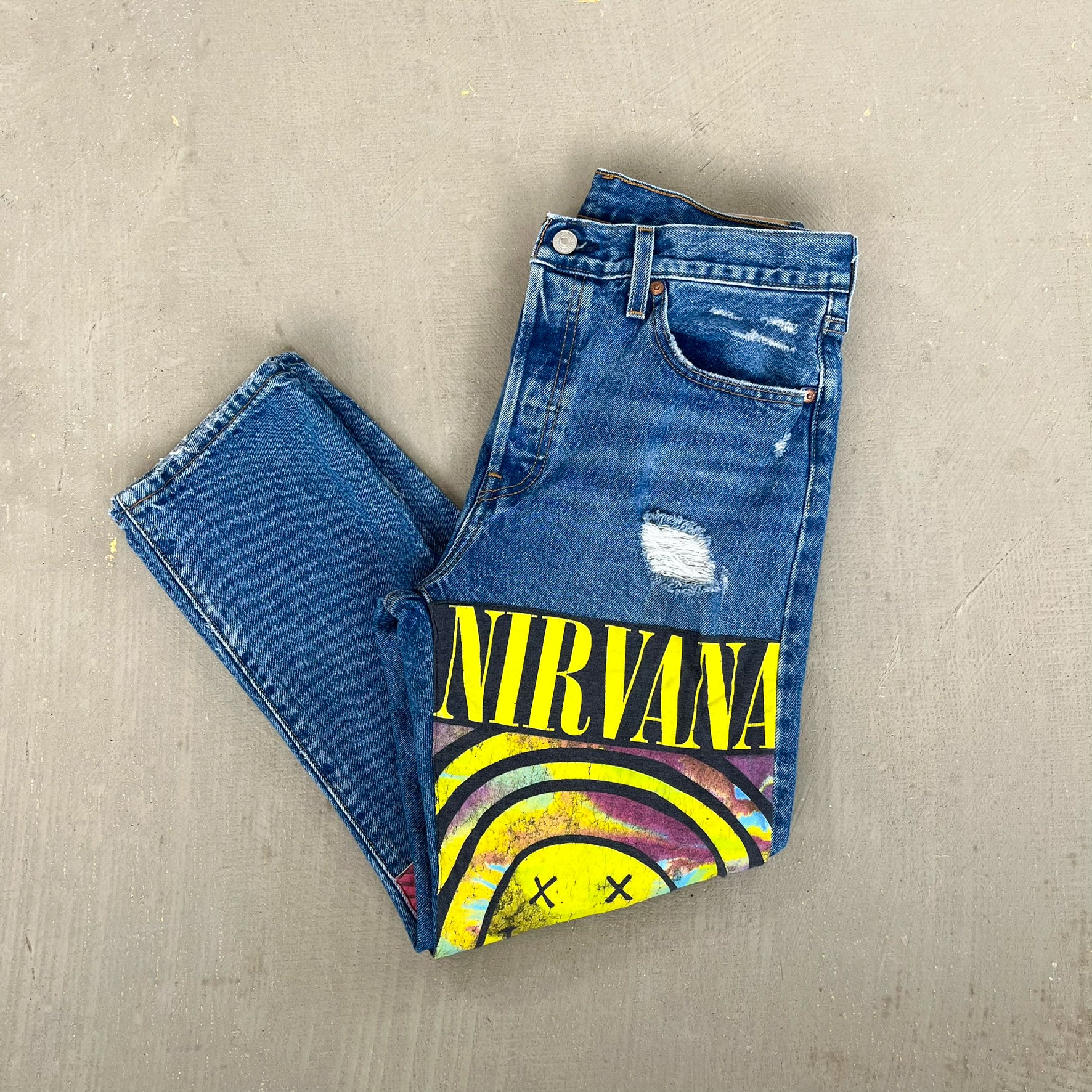 F- HOM Nirvana Levi's 501 Reworked Custom Jeans