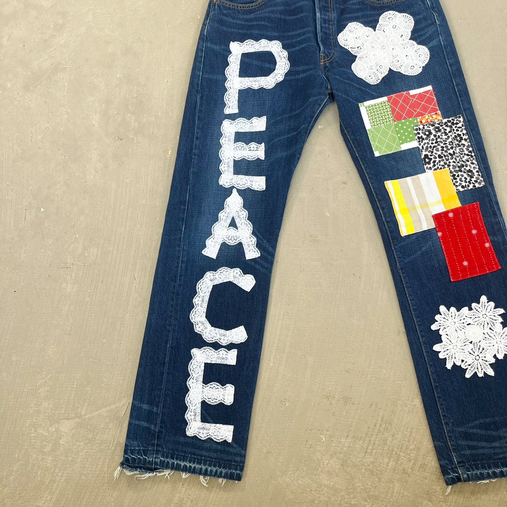 F- HOM PEACE Levi's 501 Reworked Custom Jeans