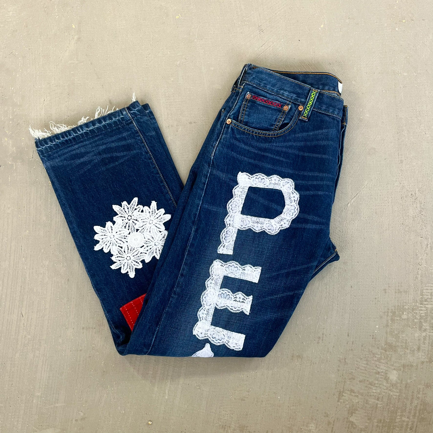 F- HOM PEACE Levi's 501 Reworked Custom Jeans