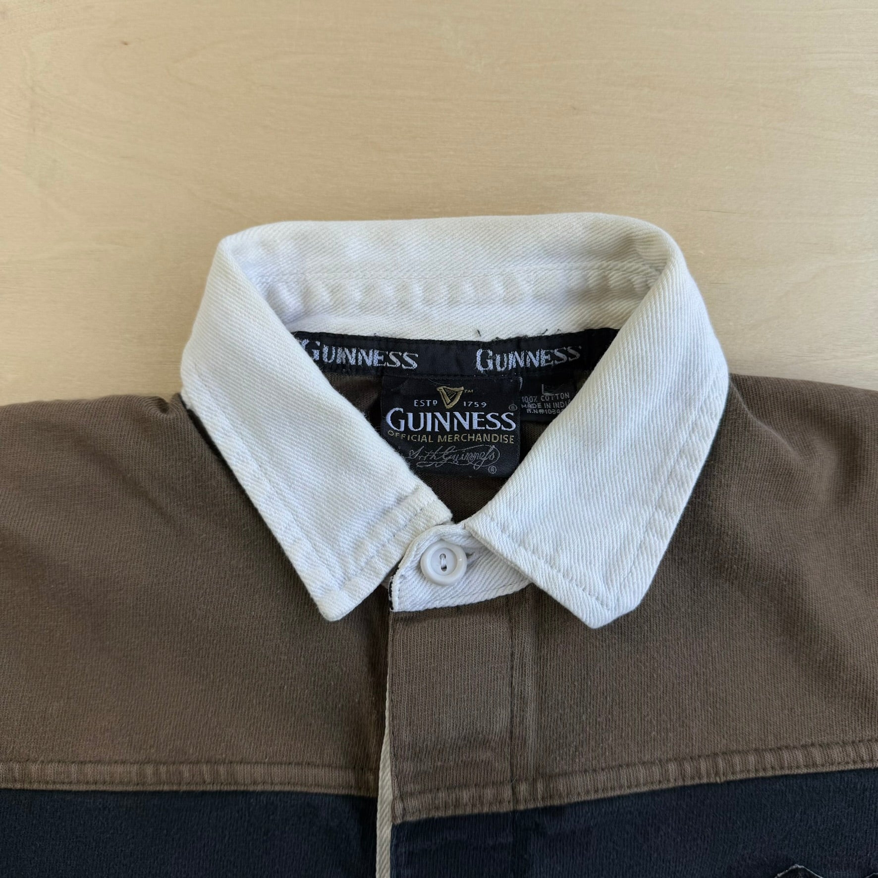 Vintage Guinness Beer Embroidered Logo Long Sleeve Rugby Shirt - L