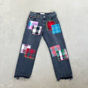 F- HOM Plaid Pink/White Back Pocket Levi's 501 90s Reworked Custom Jeans