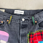 F- HOM Plaid Pink/White Back Pocket Levi's 501 90s Reworked Custom Jeans