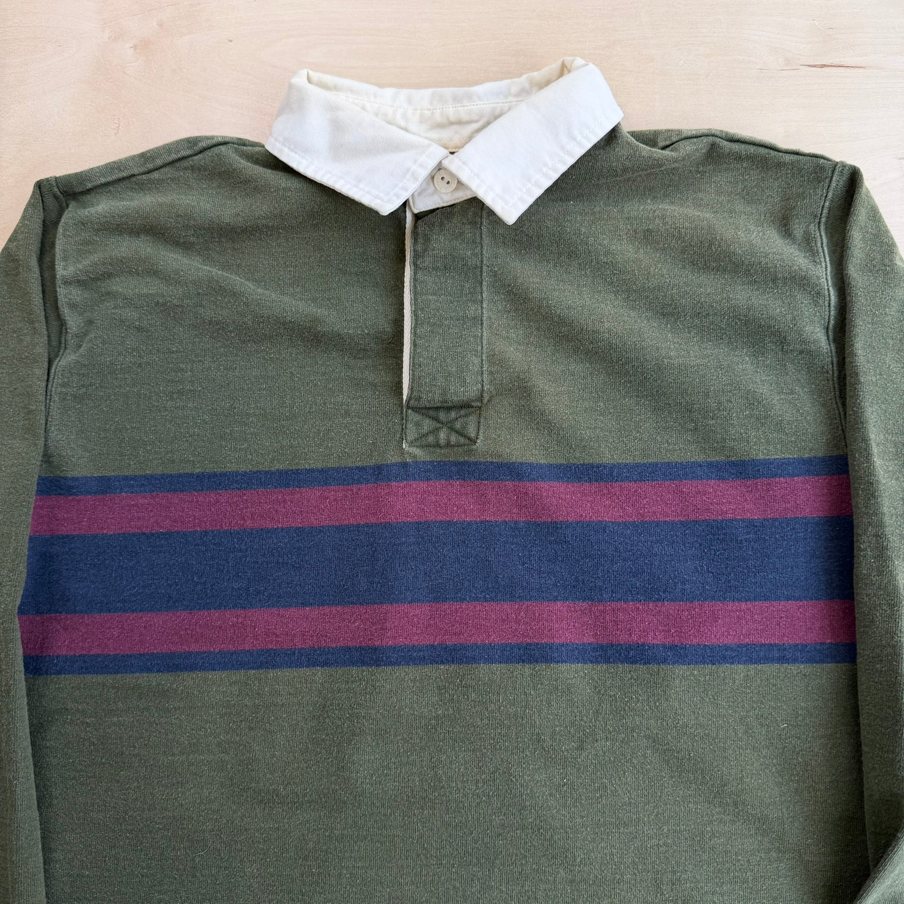 J- Vintage LL Bean Olive Green Long Sleeve Rugby Shirt - M