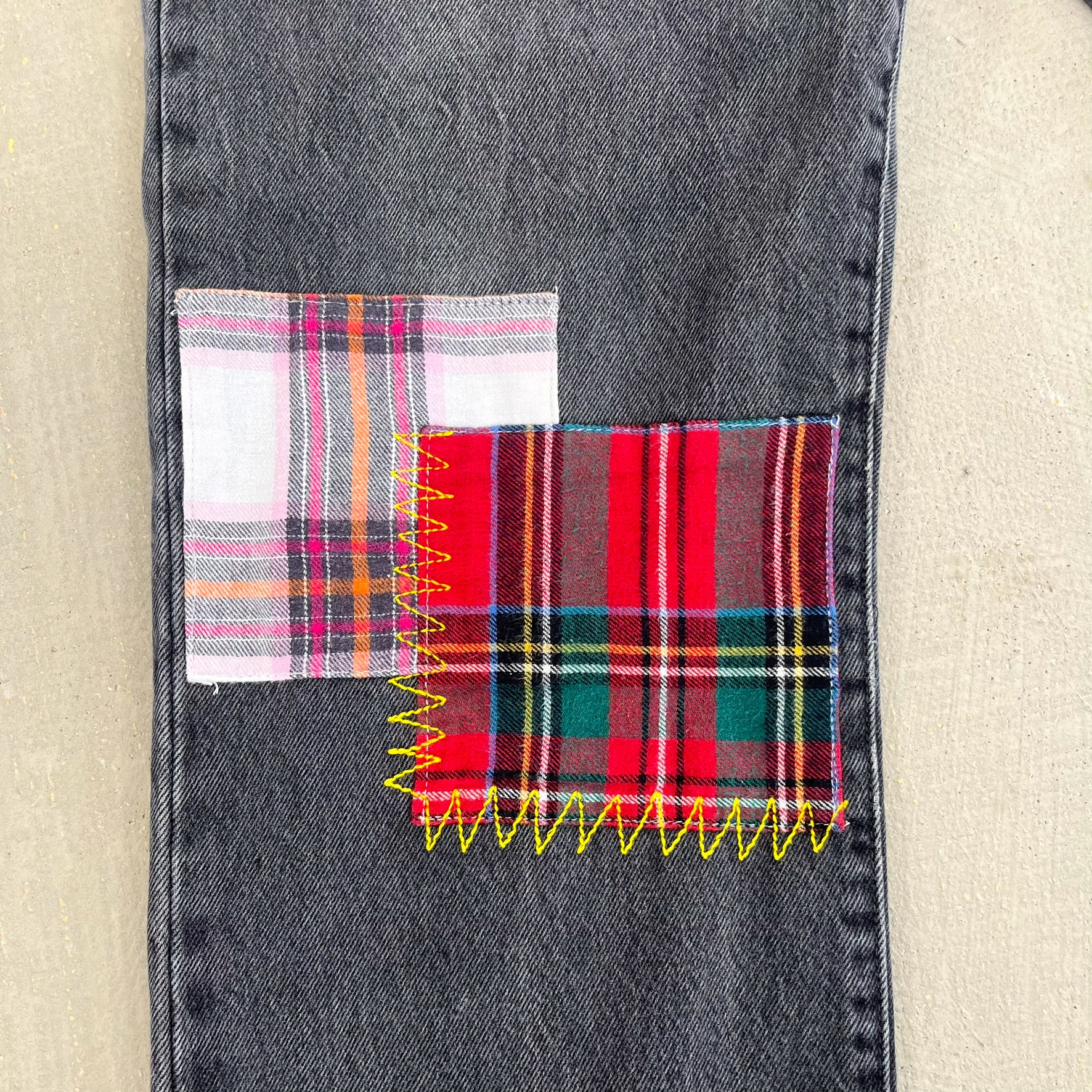F- HOM Plaid Pink/White Back Pocket Levi's 501 90s Reworked Custom Jeans
