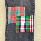 F- HOM Plaid Pink/White Back Pocket Levi's 501 90s Reworked Custom Jeans