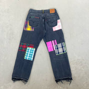 F- HOM Plaid Pink/White Back Pocket Levi's 501 90s Reworked Custom Jeans