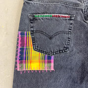 F- HOM Plaid Pink/White Back Pocket Levi's 501 90s Reworked Custom Jeans