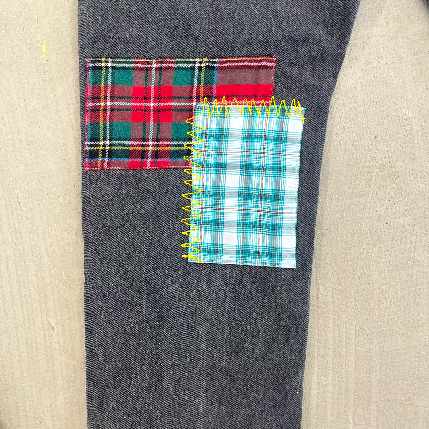 F- HOM Plaid Pink/White Back Pocket Levi's 501 90s Reworked Custom Jeans