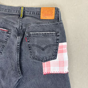 F- HOM Plaid Pink/White Back Pocket Levi's 501 90s Reworked Custom Jeans