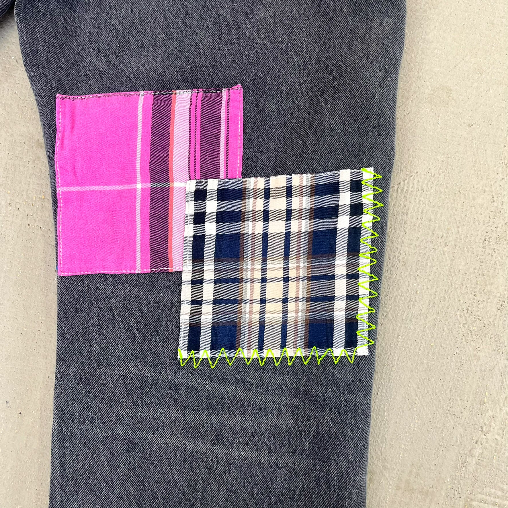 F- HOM Plaid Pink/White Back Pocket Levi's 501 90s Reworked Custom Jeans