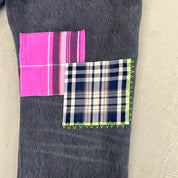 F- HOM Plaid Pink/White Back Pocket Levi's 501 90s Reworked Custom Jeans