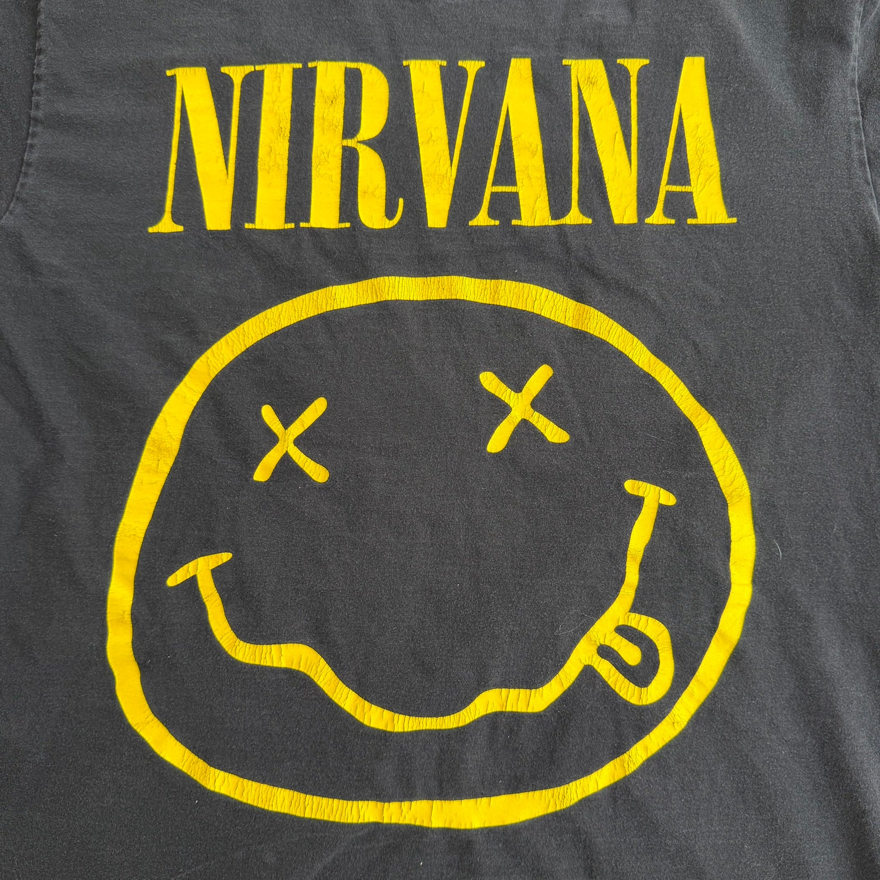 J- Vintage Nirvana Smiley Face Logo Single Stitch Tee - L