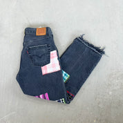 F- HOM Plaid Pink/White Back Pocket Levi's 501 90s Reworked Custom Jeans