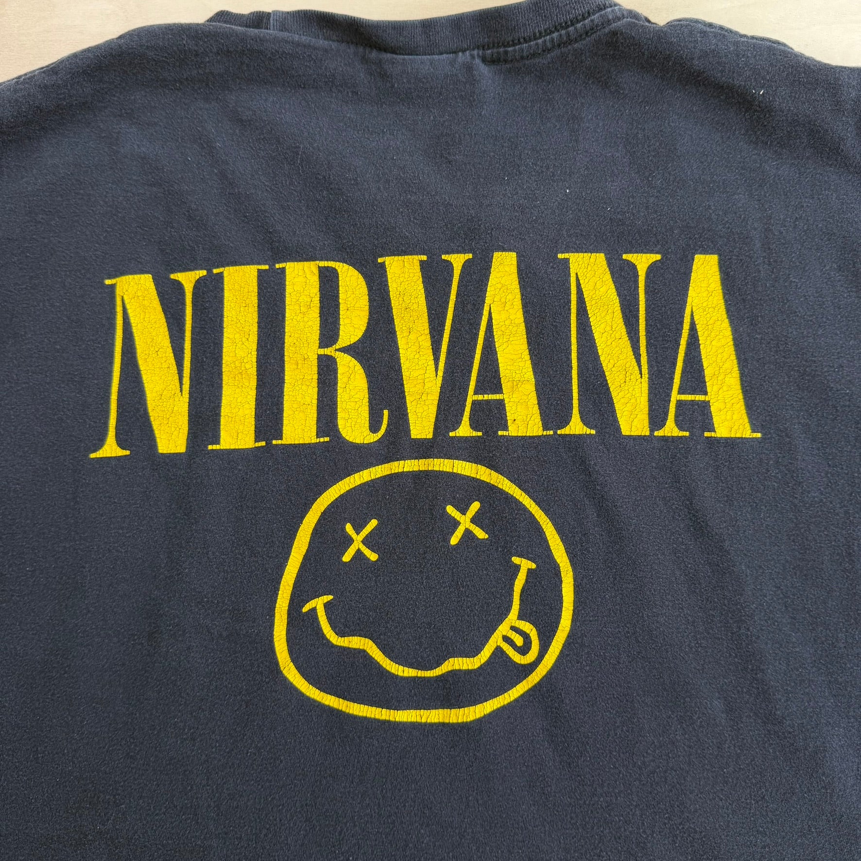 J- Vintage Nirvana Smiley Face Logo Single Stitch Tee - L