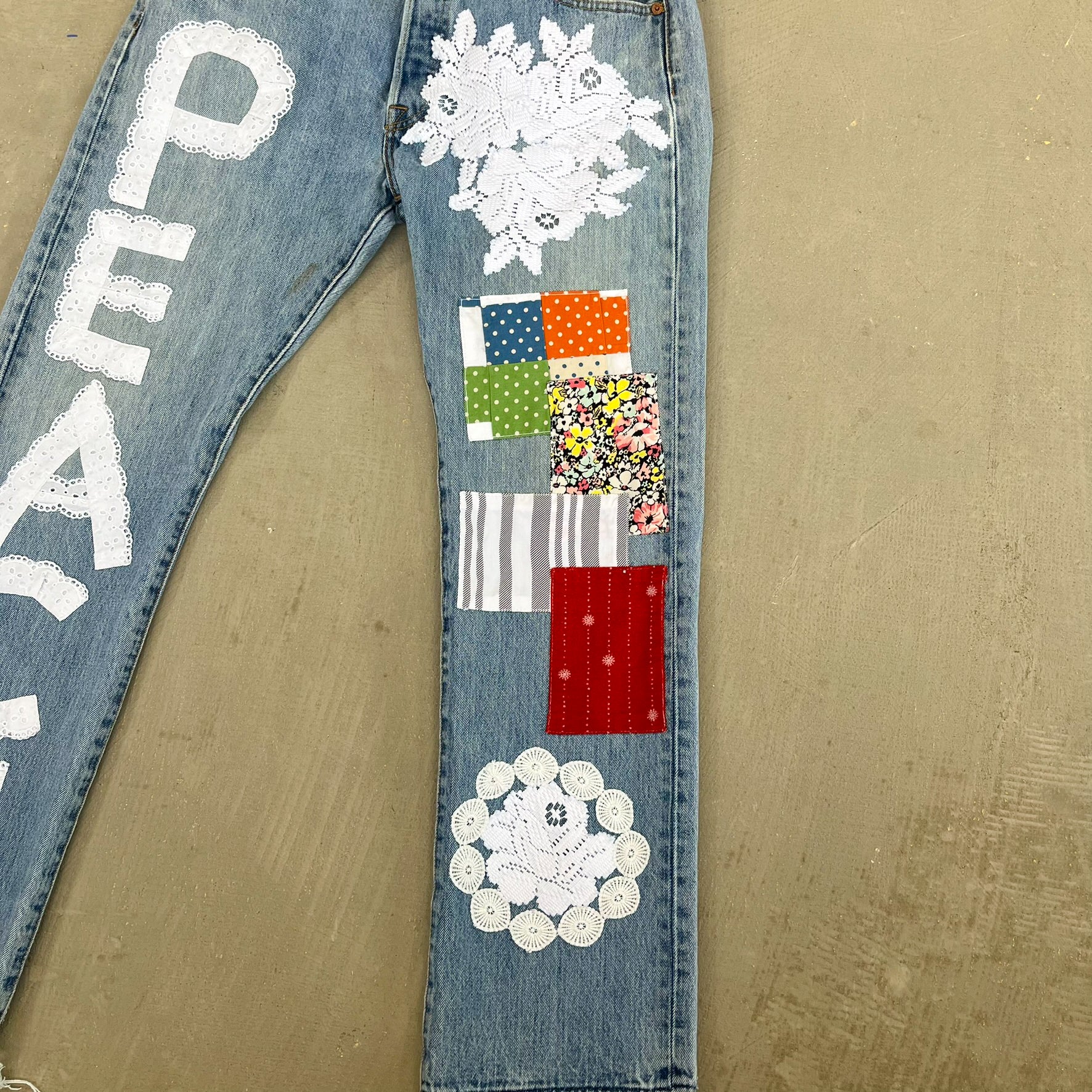F- HOM PEACE Levi's 501 Reworked Custom Jeans