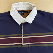 Vintage Tommy Hilfiger Navy & Maroon Stripes Long Sleeve Rugby Shirt - L
