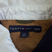 Vintage Tommy Hilfiger Navy & Maroon Stripes Long Sleeve Rugby Shirt - L