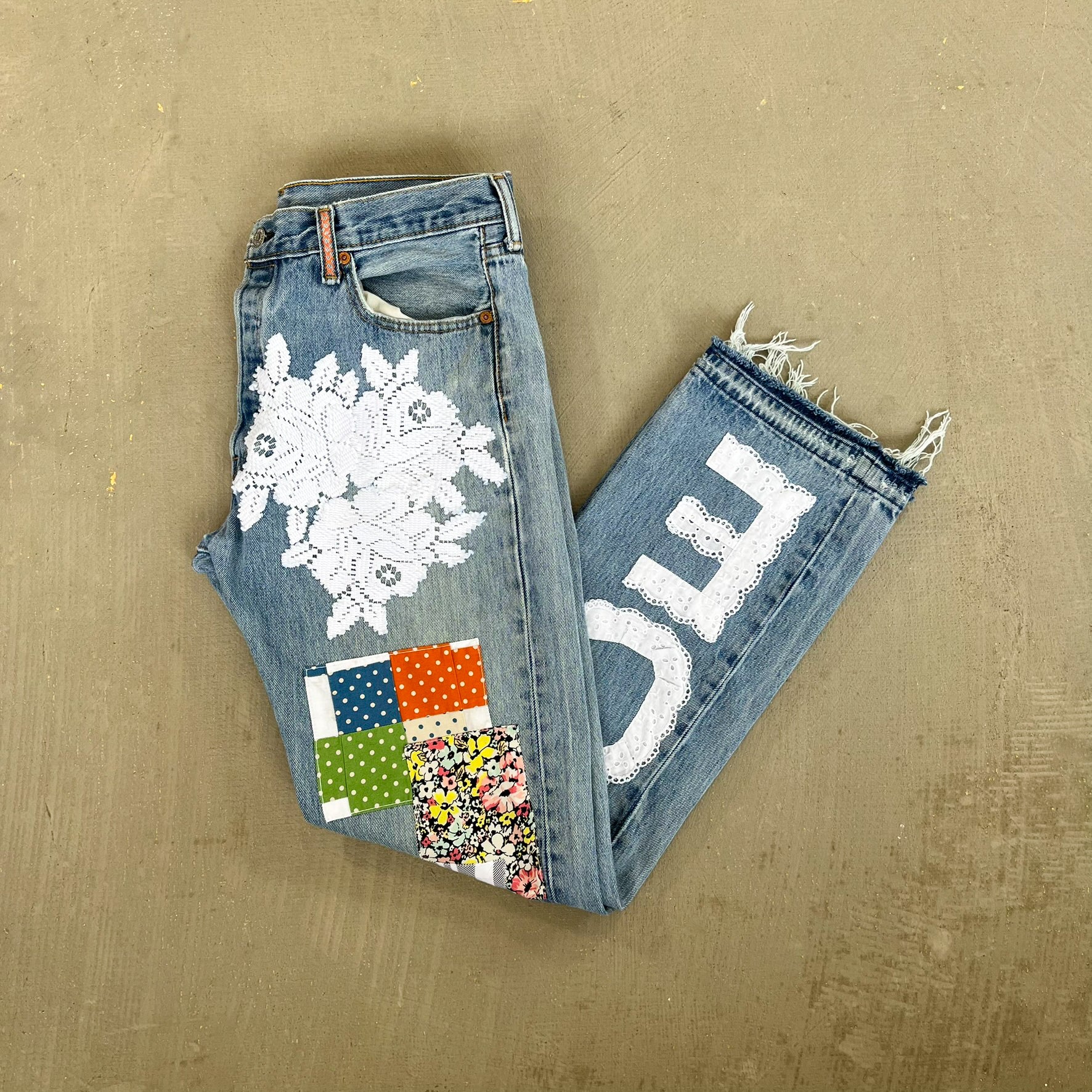 F- HOM PEACE Levi's 501 Reworked Custom Jeans