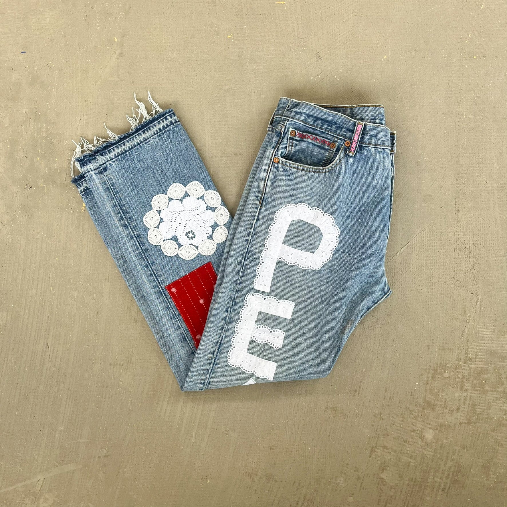 F- HOM PEACE Levi's 501 Reworked Custom Jeans