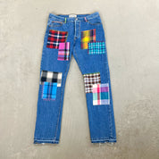 F- HOM Plaid Green/Red Back Pocket Levi's 501 Reworked Custom Jeans