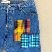 F- HOM Plaid Green/Red Back Pocket Levi's 501 Reworked Custom Jeans
