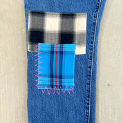 F- HOM Plaid Green/Red Back Pocket Levi's 501 Reworked Custom Jeans