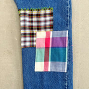 F- HOM Plaid Green/Red Back Pocket Levi's 501 Reworked Custom Jeans