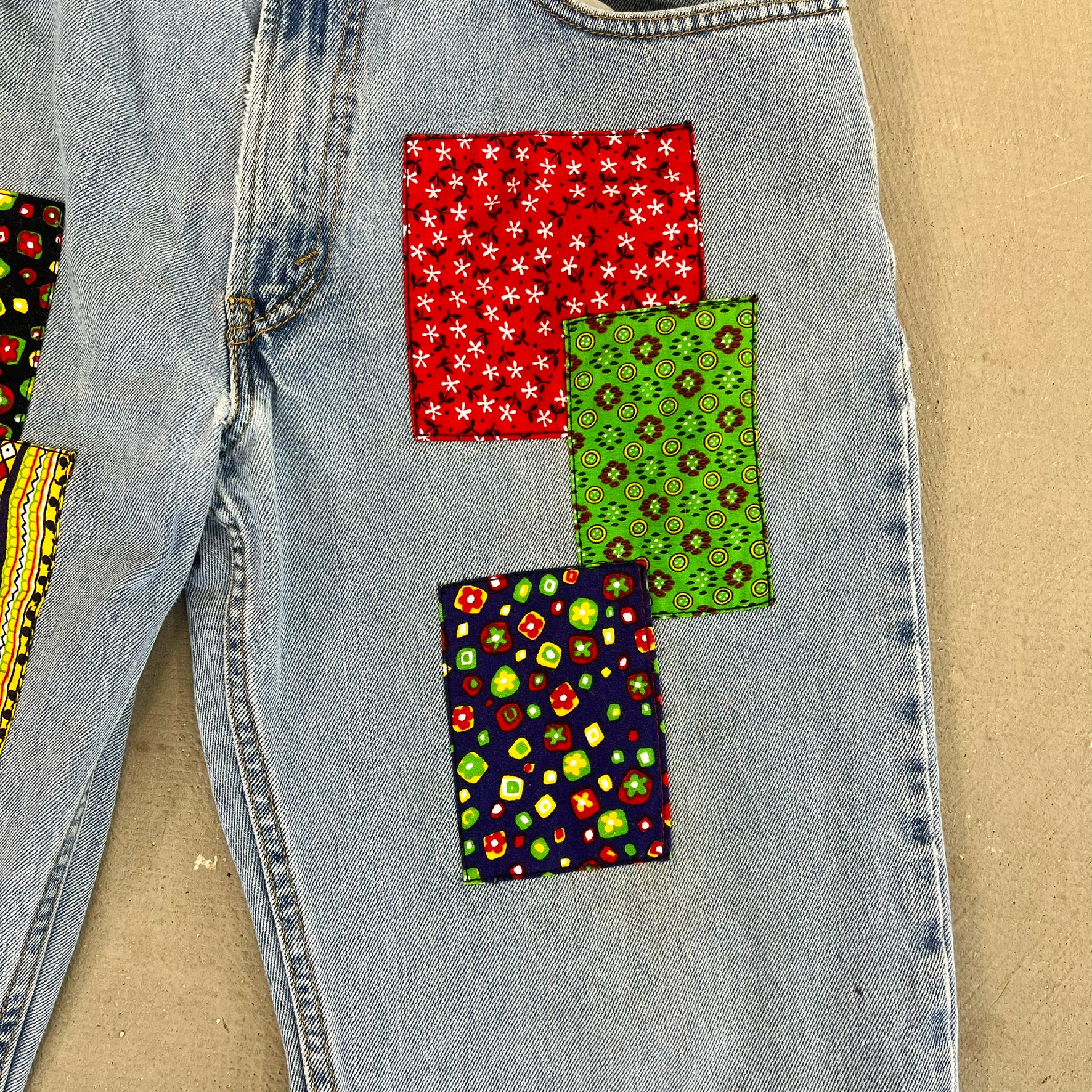 F- HOM Flower Patches Levi's 550 Reworked Custom Jeans