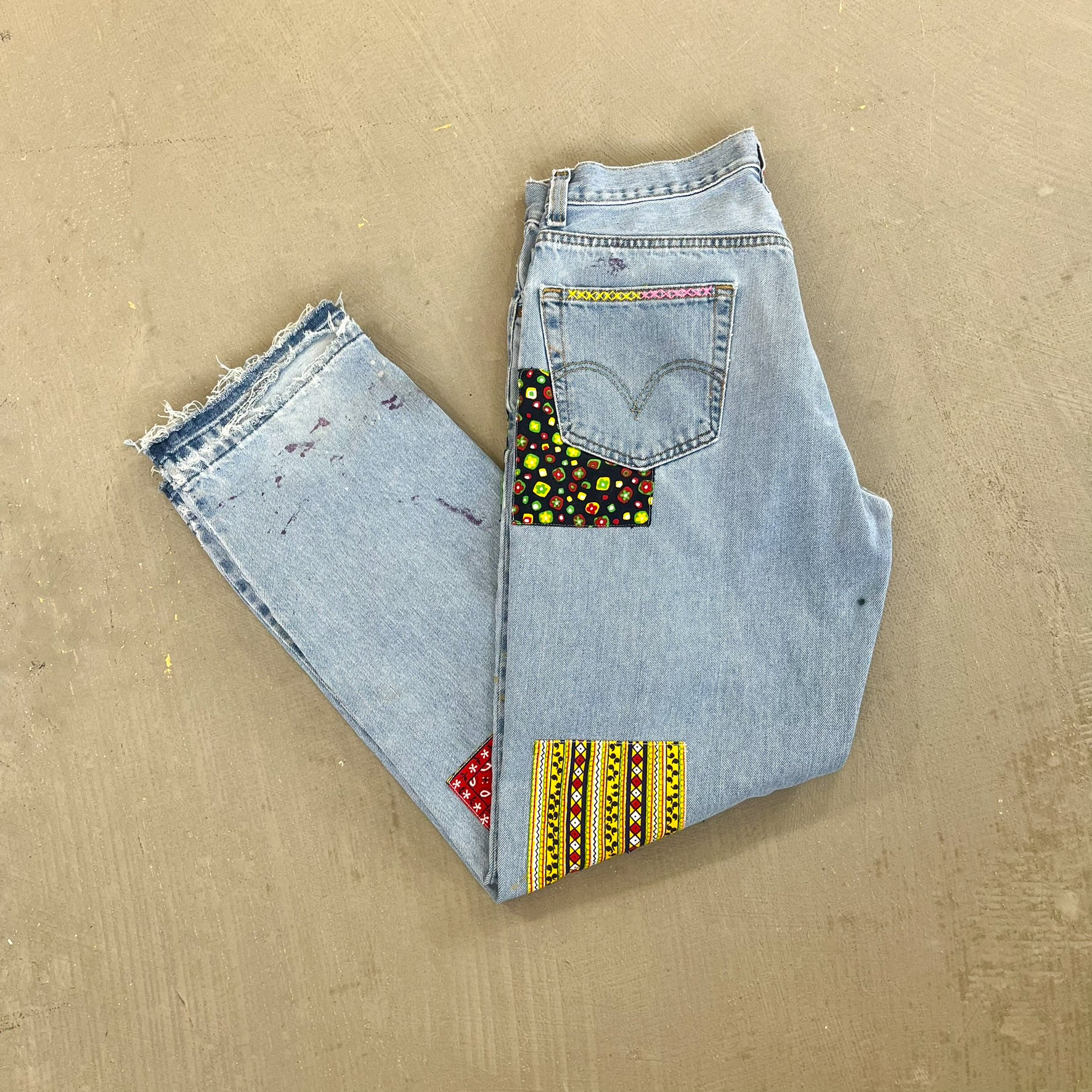 F- HOM Flower Patches Levi's 550 Reworked Custom Jeans
