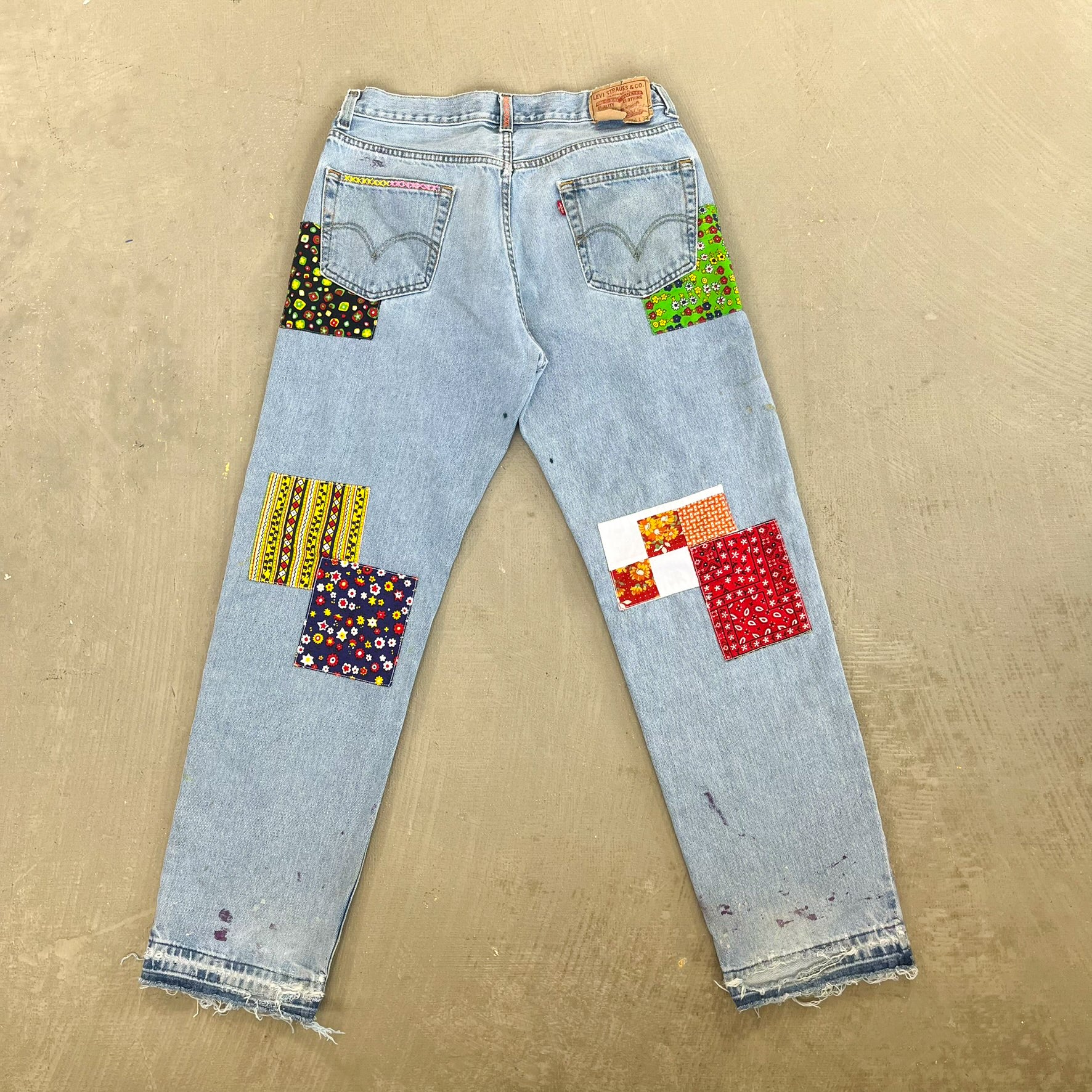 F- HOM Flower Patches Levi's 550 Reworked Custom Jeans