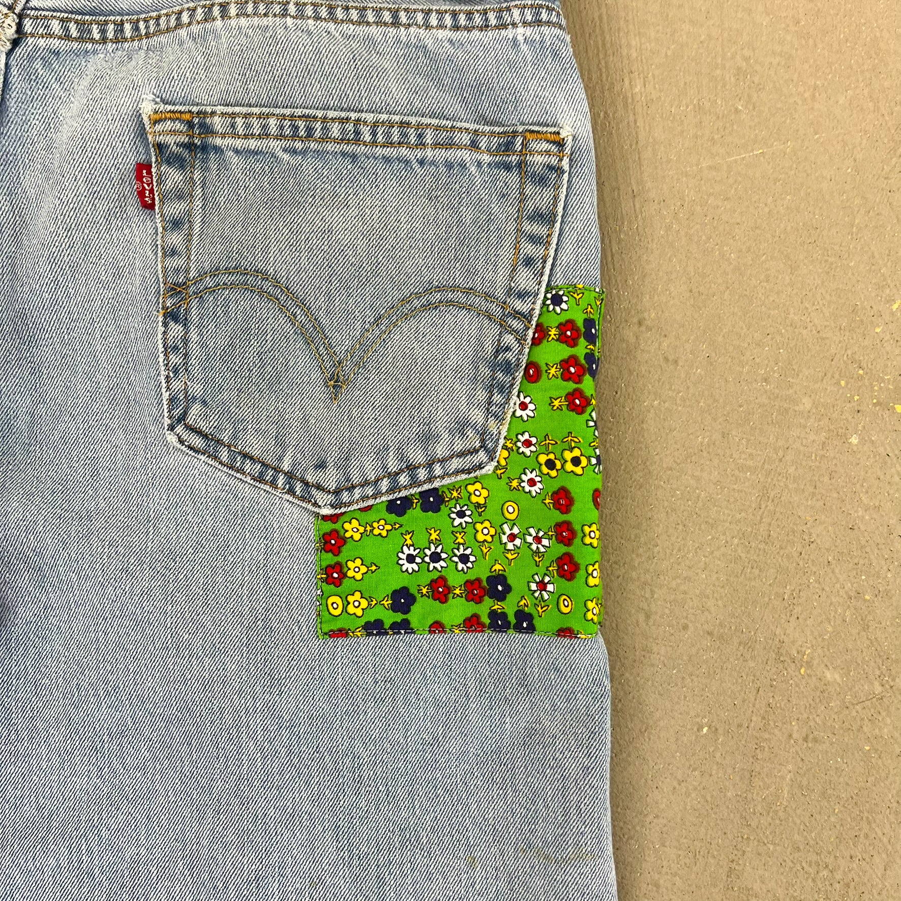 F- HOM Flower Patches Levi's 550 Reworked Custom Jeans