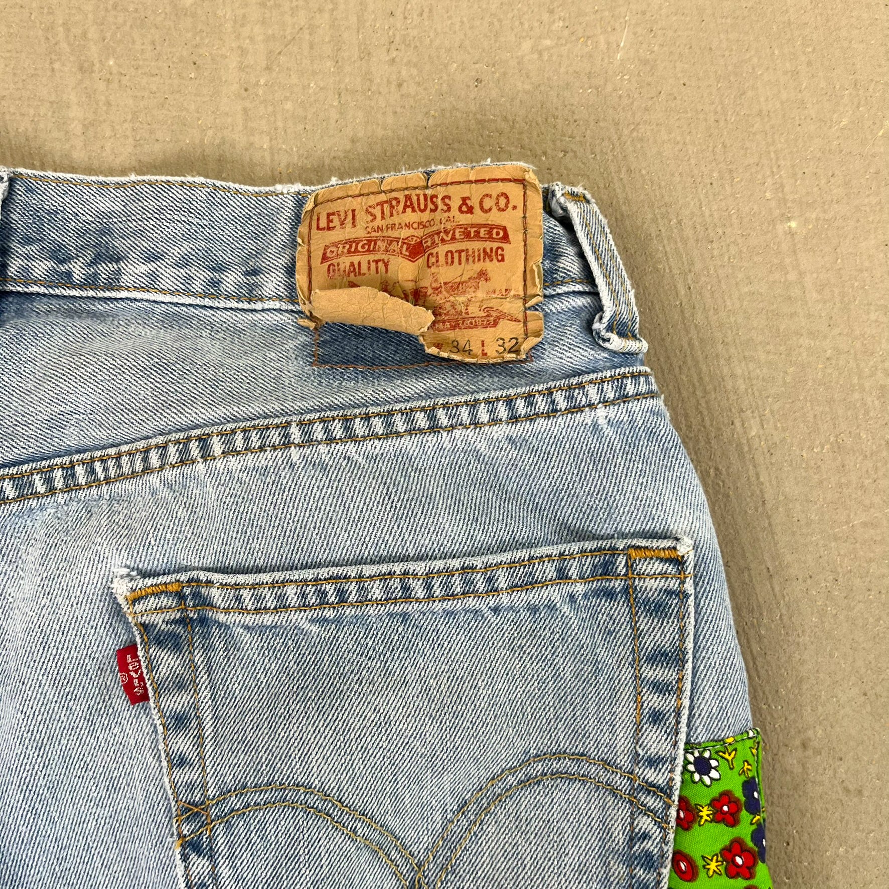 F- HOM Flower Patches Levi's 550 Reworked Custom Jeans