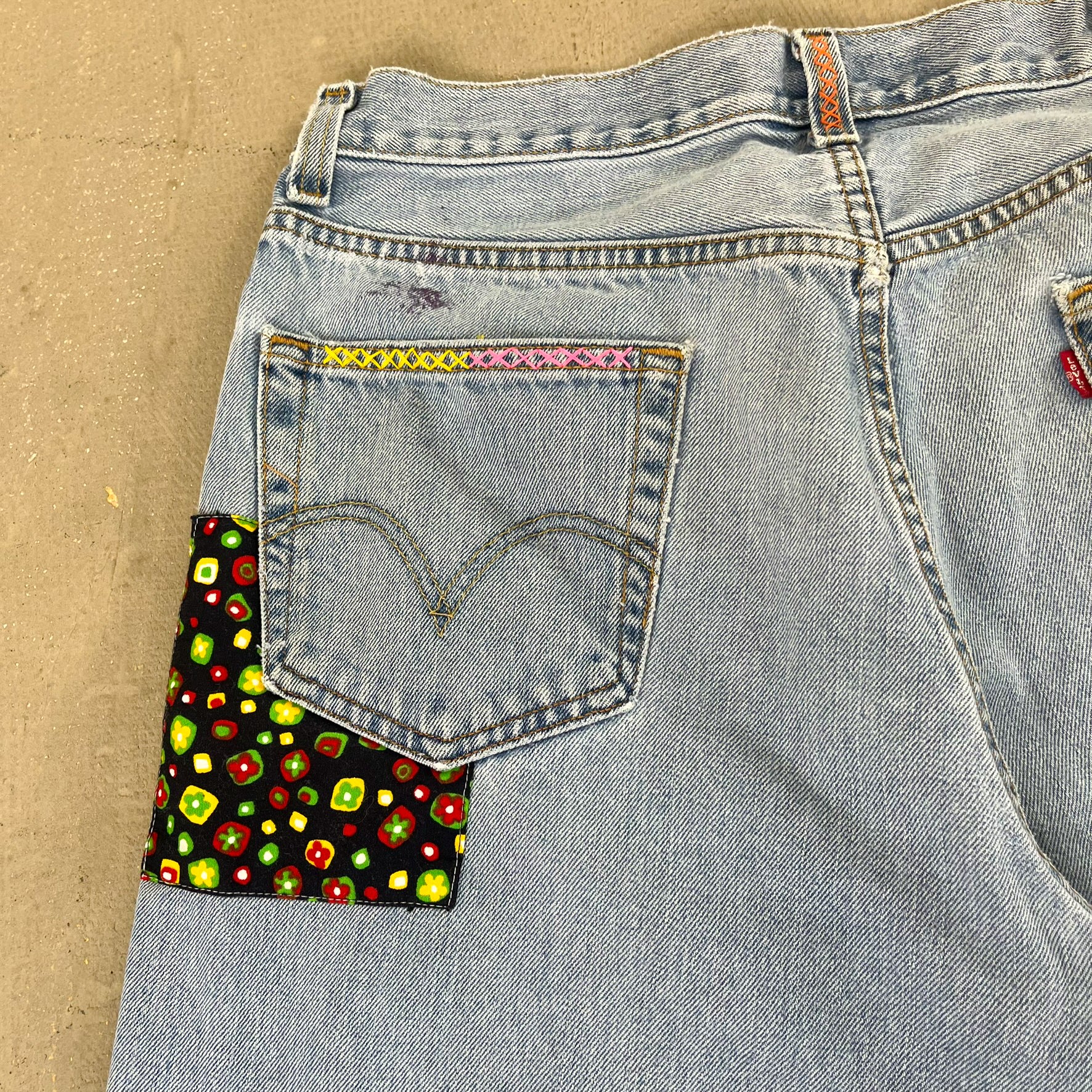F- HOM Flower Patches Levi's 550 Reworked Custom Jeans