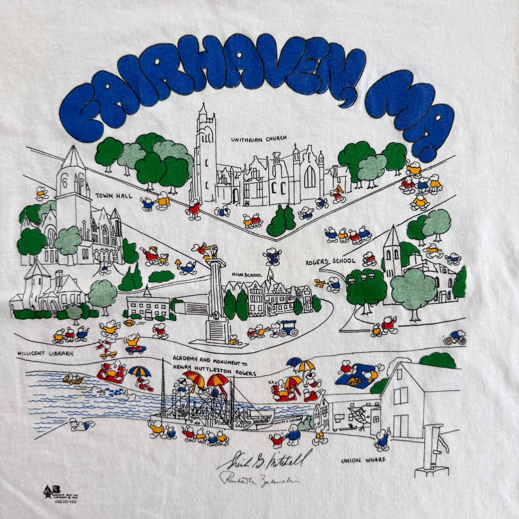J- Vintage '89 Fair Haven, Ma. Landmarks Graphic Made In USA Single Stitch Tee - L