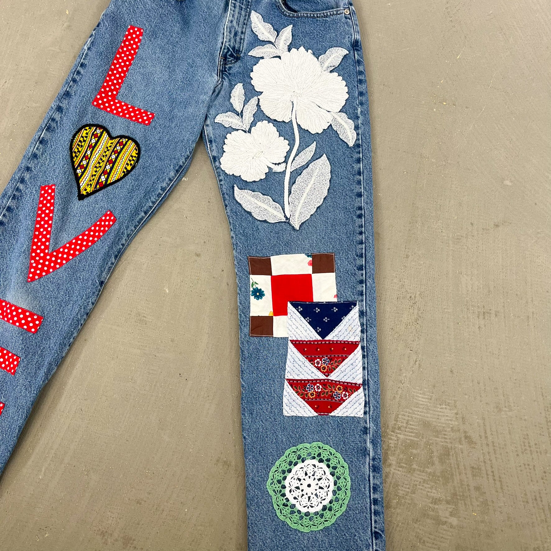 F- HOM Polka Dot LOVE Tommy Hilfiger Reworked Custom Jeans