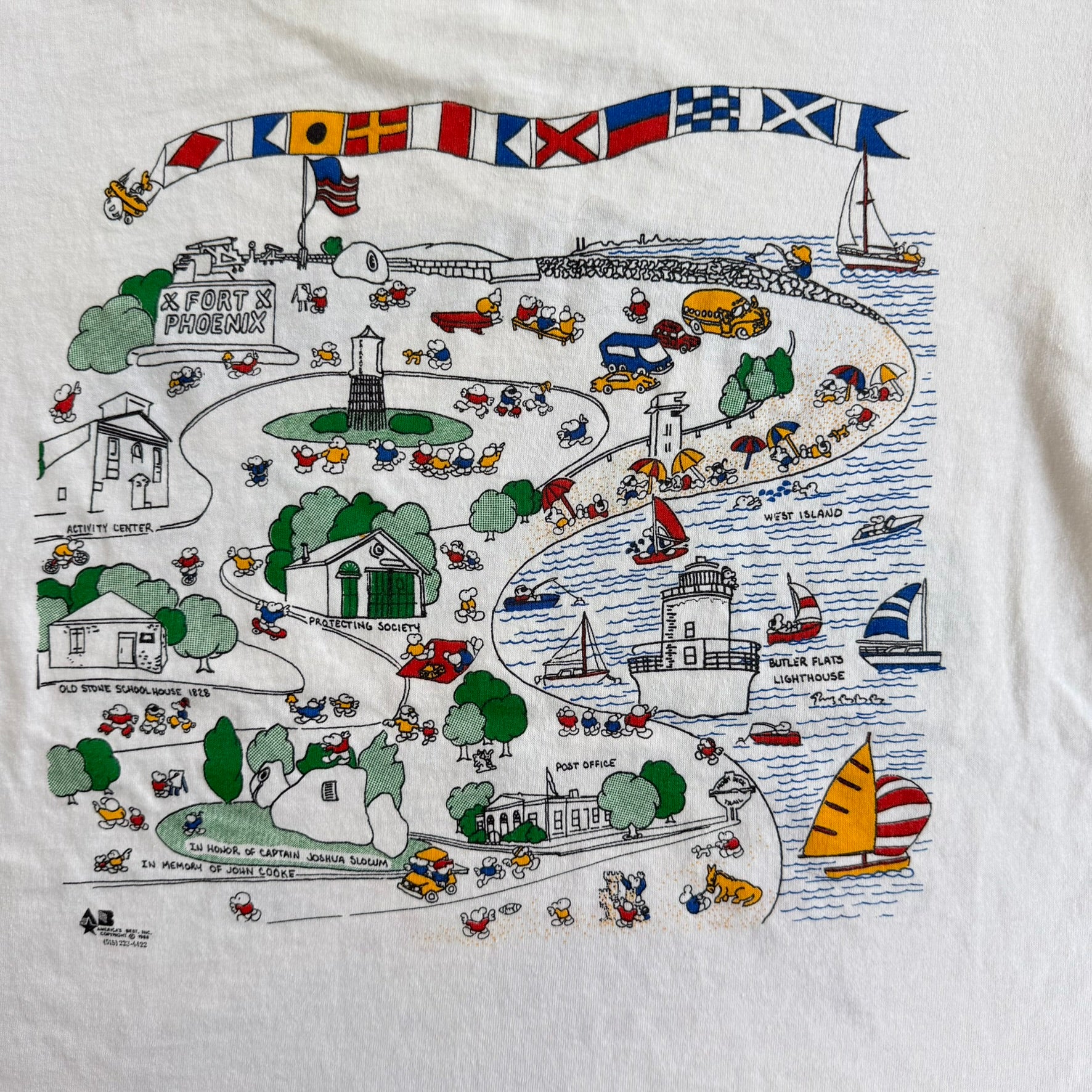 J- Vintage '89 Fair Haven, Ma. Landmarks Graphic Made In USA Single Stitch Tee - L
