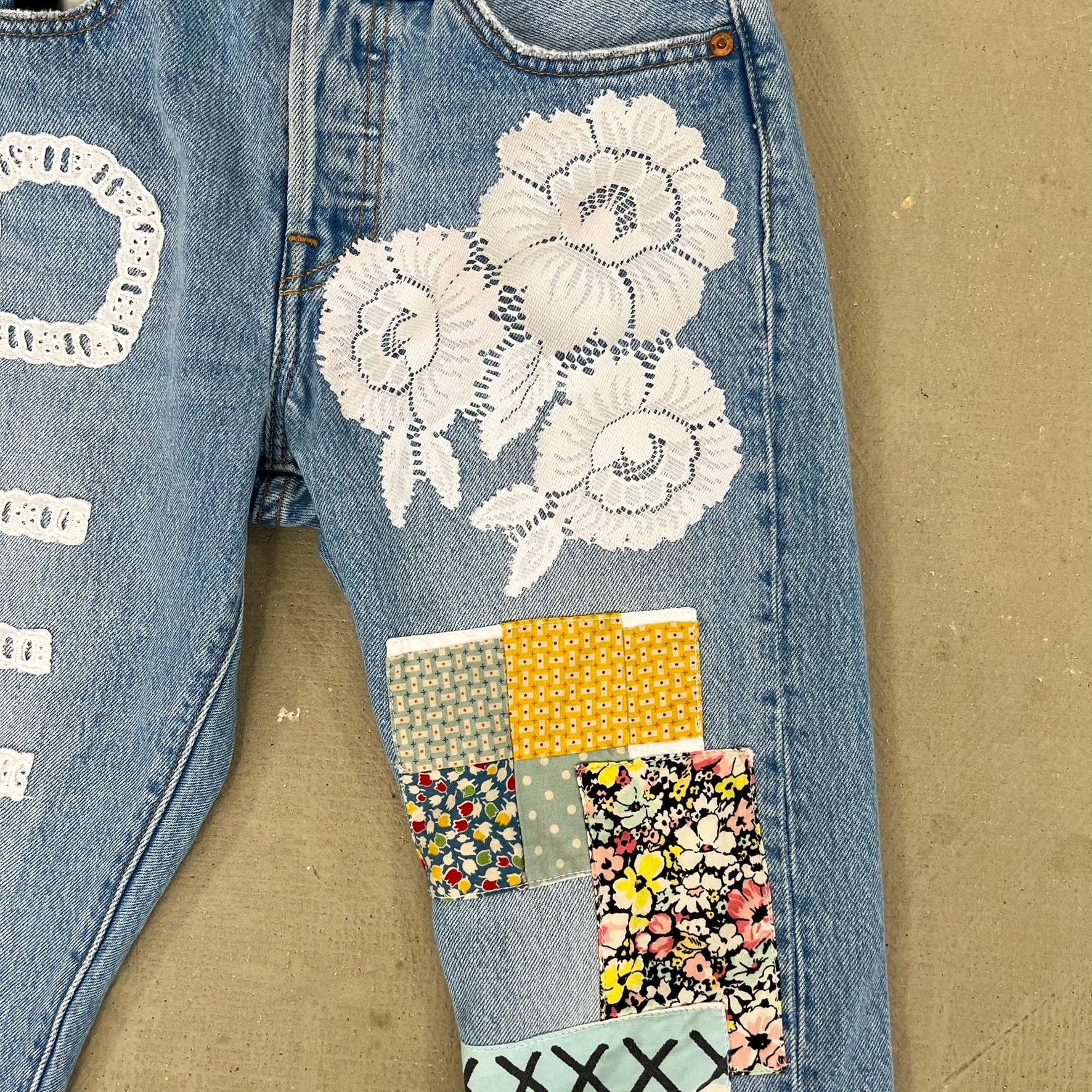 F- HOM PEACE Levi's 501 S Reworked Custom Jeans