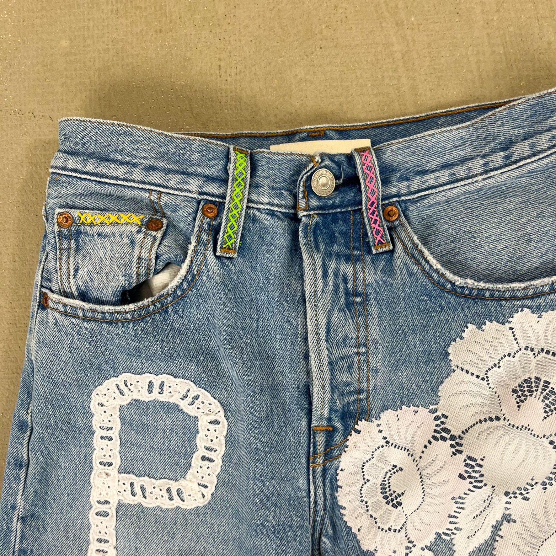 F- HOM PEACE Levi's 501 S Reworked Custom Jeans
