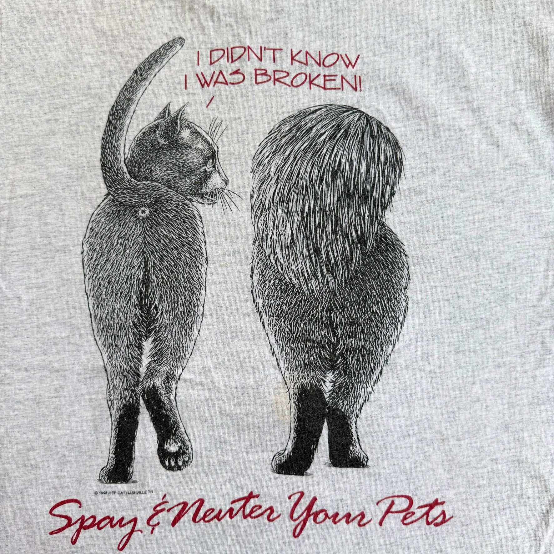 J- Vintage '93 Nashville HEP Cat Are You Fixed? Cat Graphic Made In USA Single Stitch Tee - L