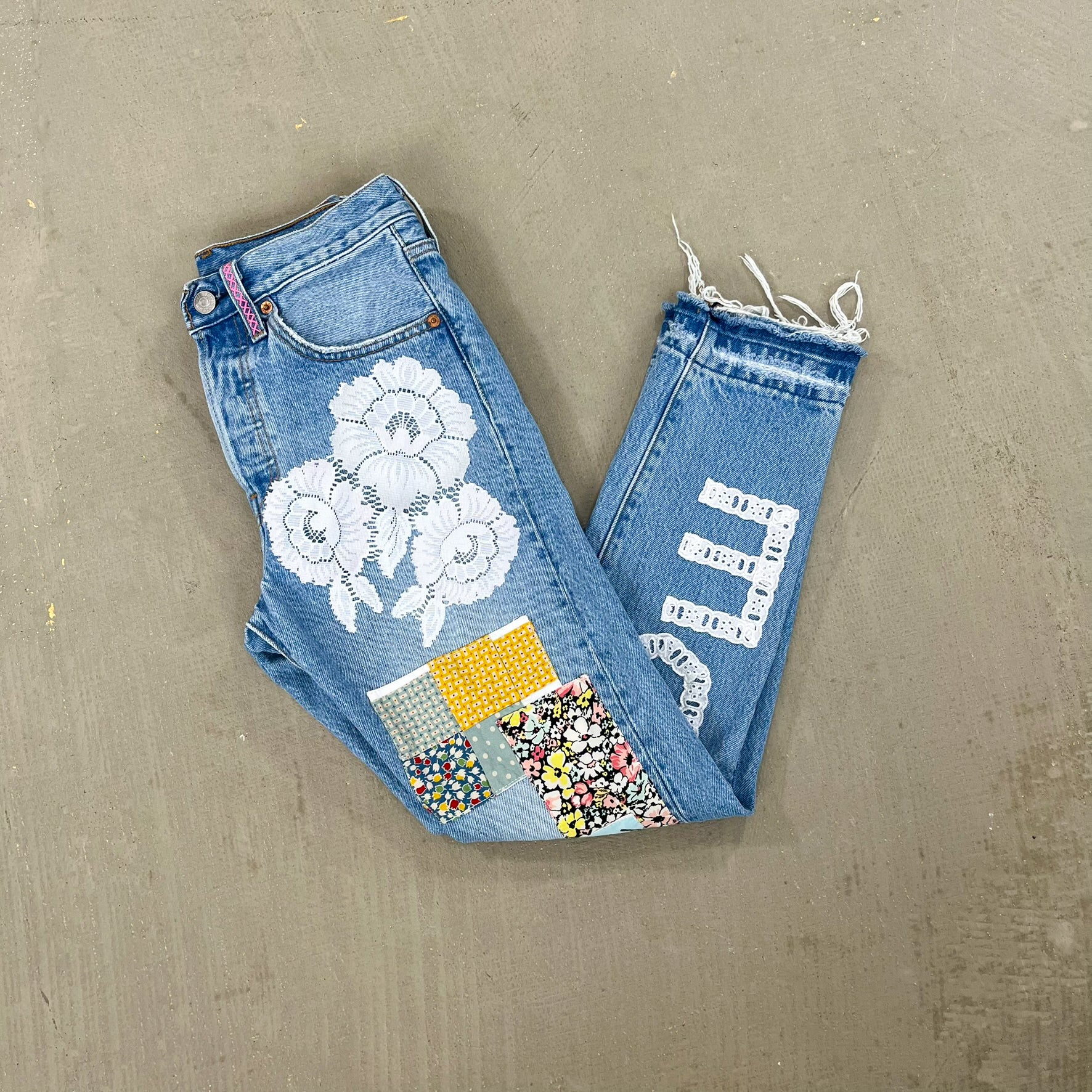 F- HOM PEACE Levi's 501 S Reworked Custom Jeans