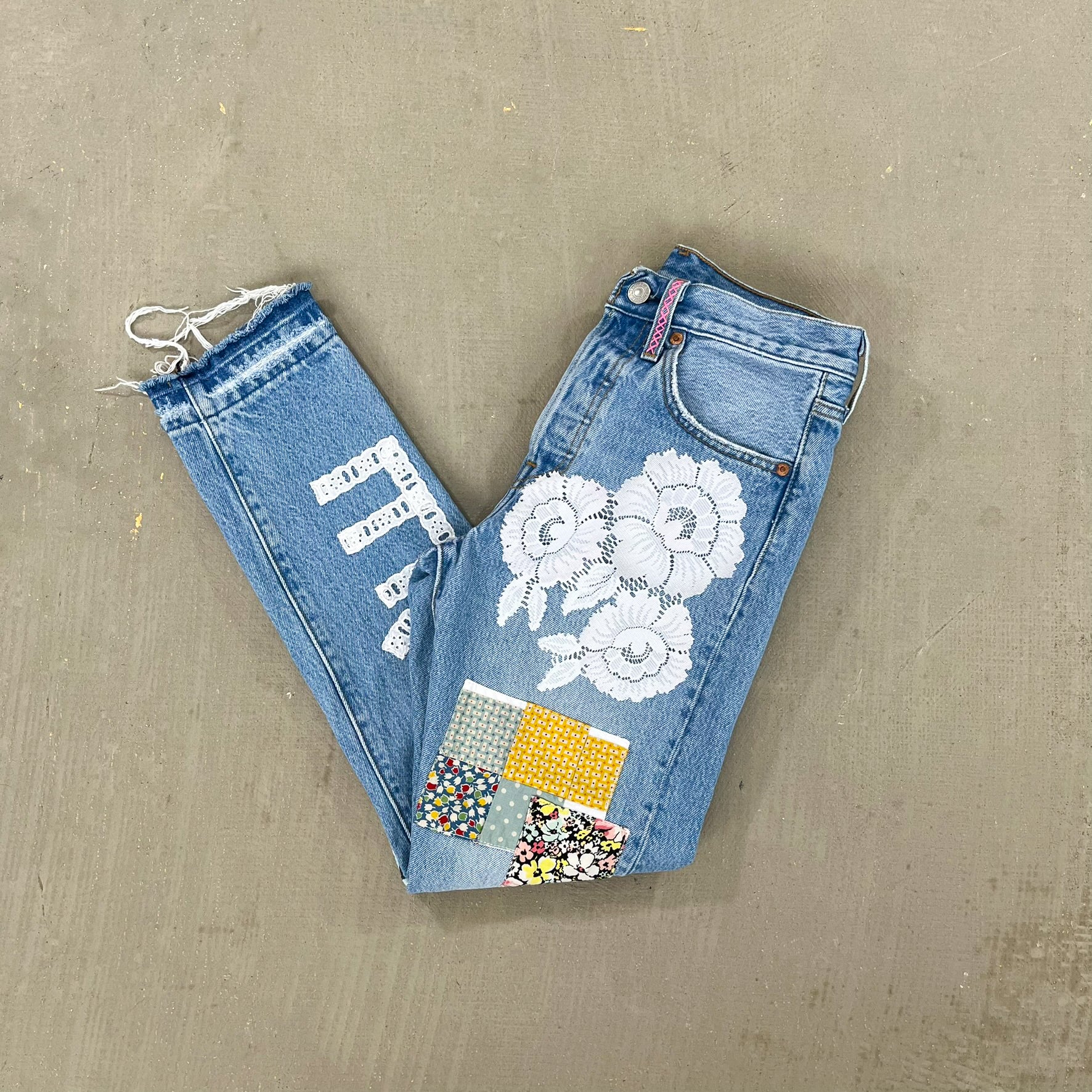 F- HOM PEACE Levi's 501 S Reworked Custom Jeans