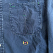 J- Vintage 90s Tommy Hilfiger Embroidered Crest Snap Button Down Shirt - S