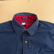 J- Vintage 90s Tommy Hilfiger Embroidered Crest Snap Button Down Shirt - S