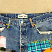F- HOM Plaid Teal/White Back Pocket Levi's 501 Reworked Custom Jeans