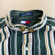 J- Vintage 90s Tommy Hilfiger Embroidered Crest Striped Button Down Shirt - M