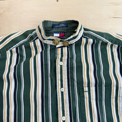 J- Vintage 90s Tommy Hilfiger Embroidered Crest Striped Button Down Shirt - M