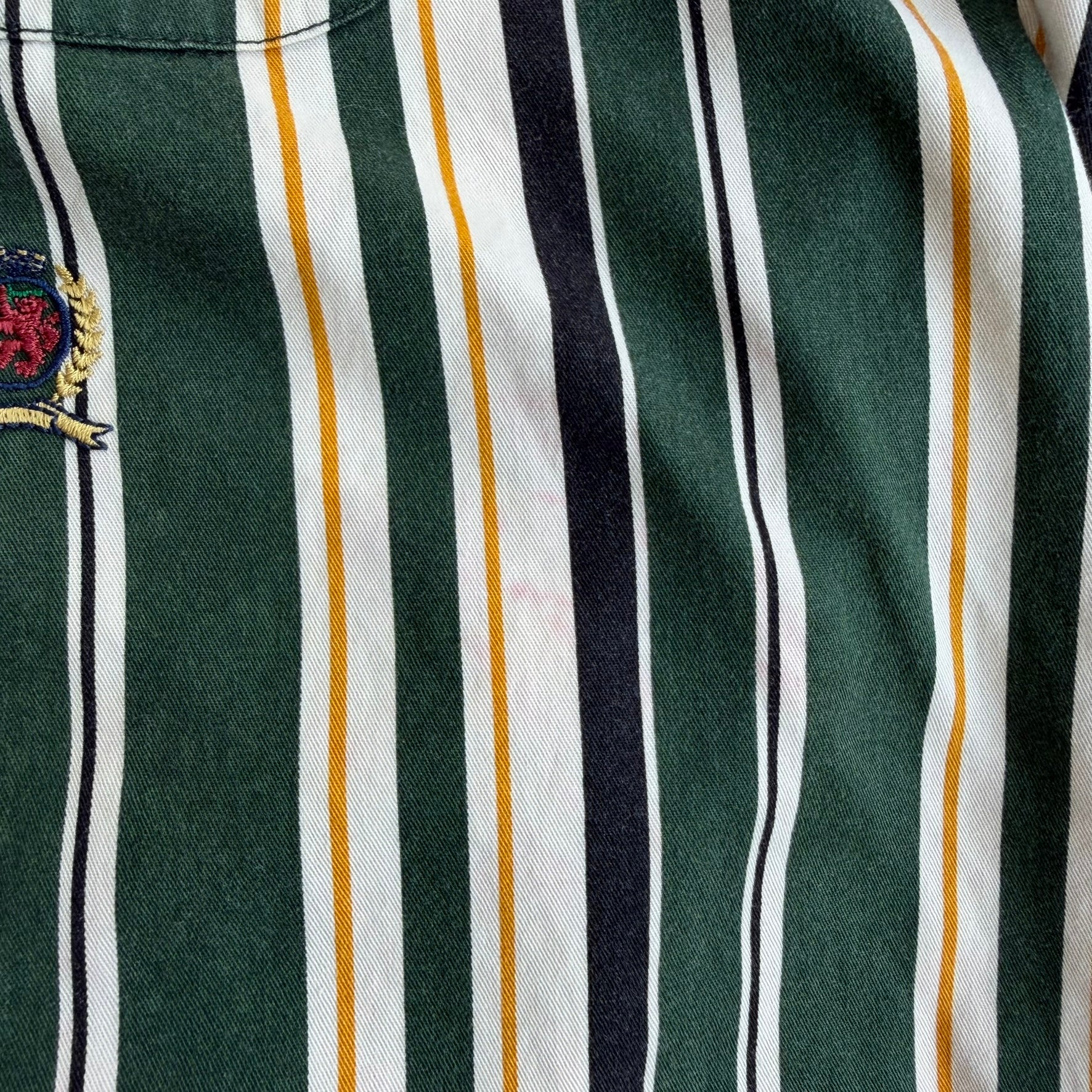 J- Vintage 90s Tommy Hilfiger Embroidered Crest Striped Button Down Shirt - M