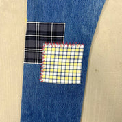 F- HOM Plaid Teal/White Back Pocket Levi's 501 Reworked Custom Jeans